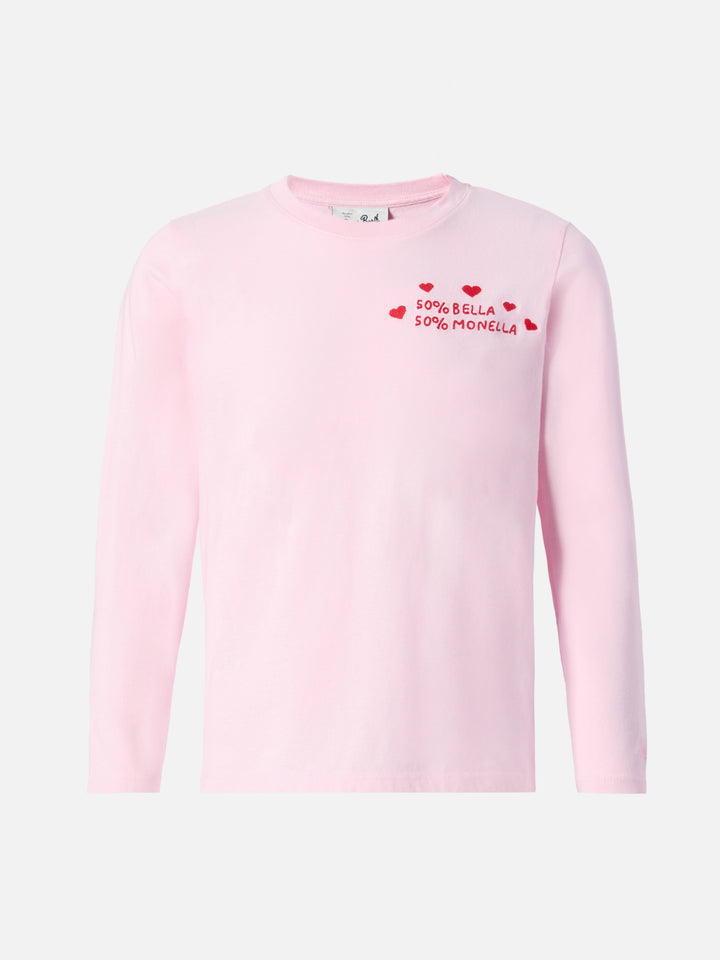 T-shirt Penny in cotone rosa a maniche lunghe con ricamo Bella e Monella