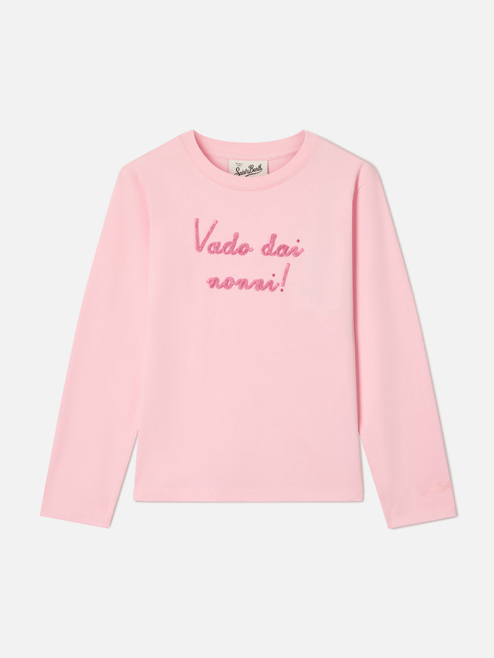 Camiseta Pink Penny de algodón orgánico de manga larga con bordado Vado Dai Nonni 