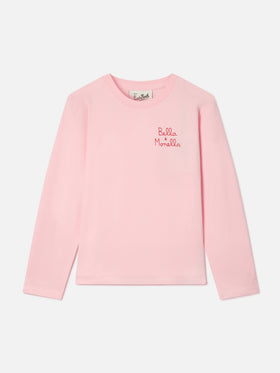 Langärmliges T-Shirt aus Baumwolle Pink Penny mit Bella E Monella-Stickerei 