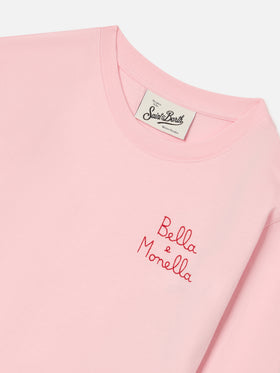 Langärmliges T-Shirt aus Baumwolle Pink Penny mit Bella E Monella-Stickerei 