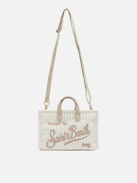 Linen Phone Bag with beige striped print - MC2 Saint Barth