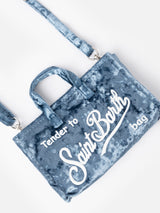 Light blue chenille Phone Bag with Saint Barth logo embroidery