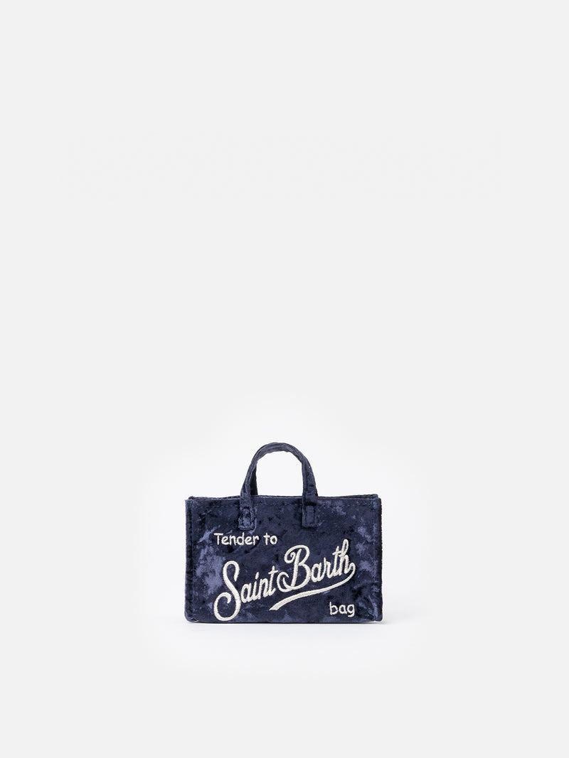 Borsa per telefono in ciniglia blu navy con ricamo del logo Saint Barth