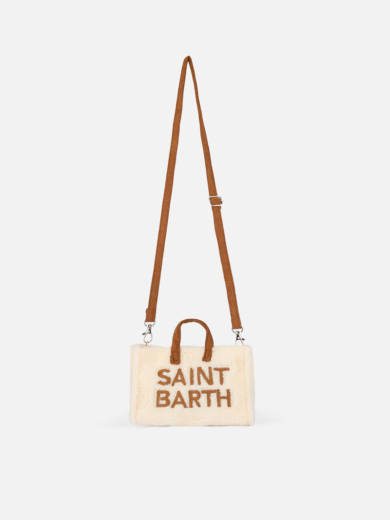 Weiße Telefontasche aus Teddystoff mit Saint Barth-Logostickerei