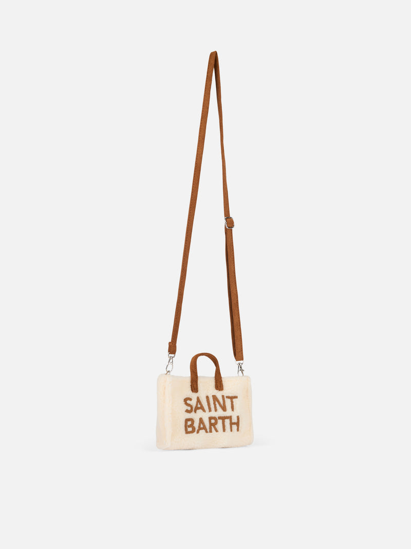 Weiße Telefontasche aus Teddystoff mit Saint Barth-Logostickerei