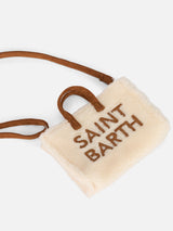 White teddy fabric Phone Bag with Saint Barth logo embroidery