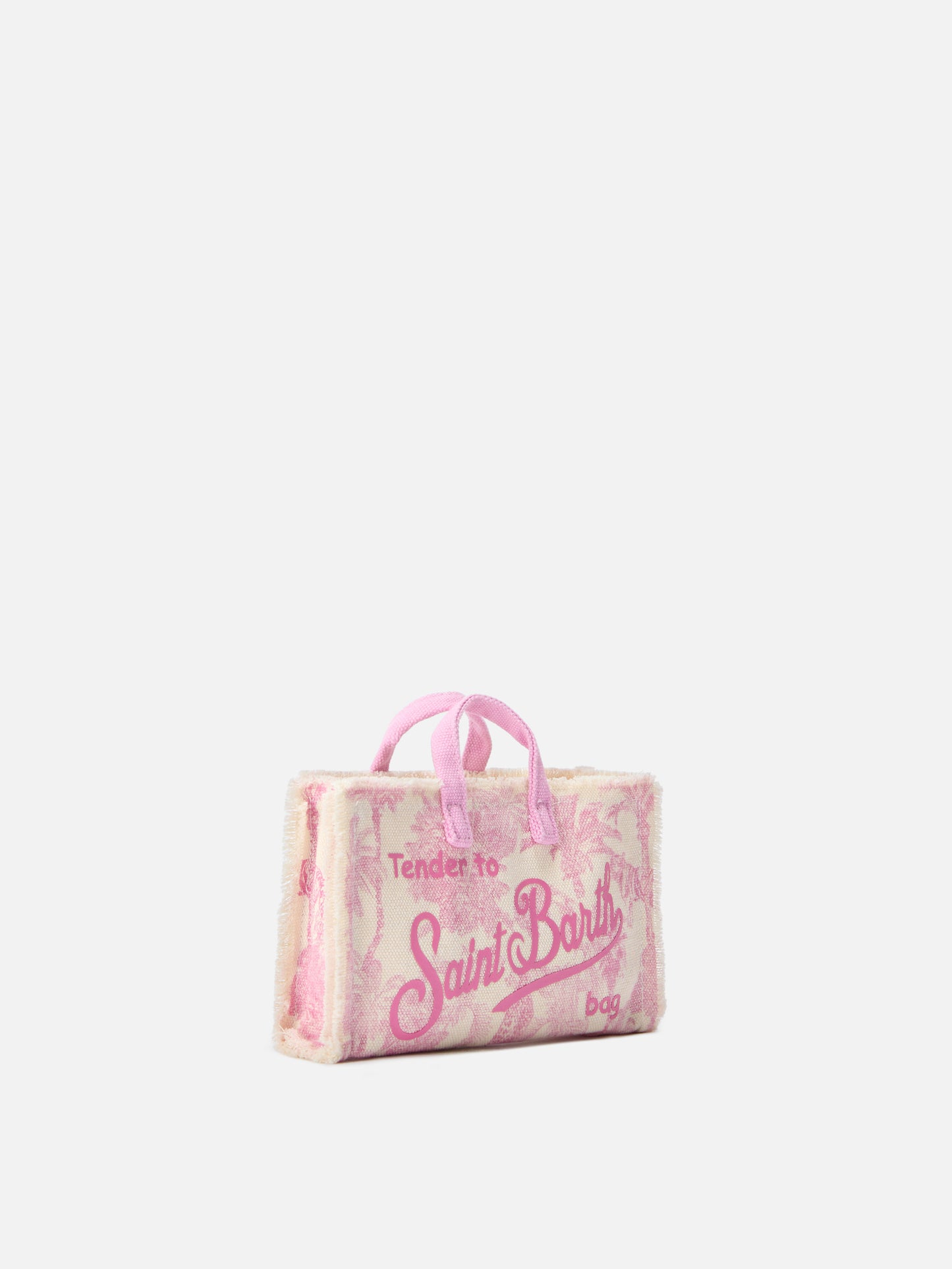 Micro Phone canvas bag with pink toile de jouy print and contrasting logo