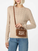 Brown teddy fabric Phone Bag with Saint Barth logo embroidery