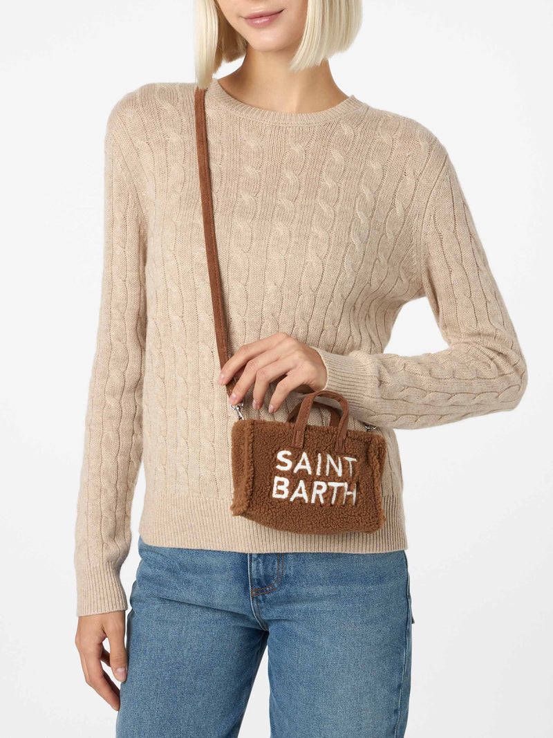 Telefontasche aus braunem Teddystoff mit Saint Barth-Logostickerei