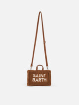 Telefontasche aus braunem Teddystoff mit Saint Barth-Logostickerei