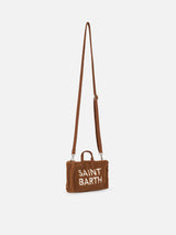 Borsa per telefono in tessuto teddy marrone con ricamo del logo Saint Barth