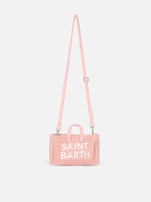 Telefontasche aus rosa Teddystoff mit Saint Barth-Logostickerei