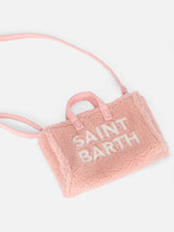 Telefontasche aus rosa Teddystoff mit Saint Barth-Logostickerei