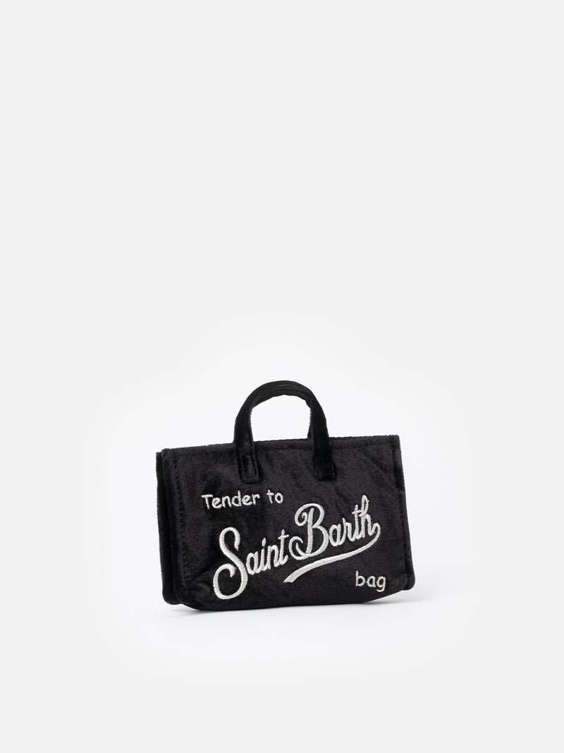 Black velvet Phone Bag with Saint Barth logo embroidery