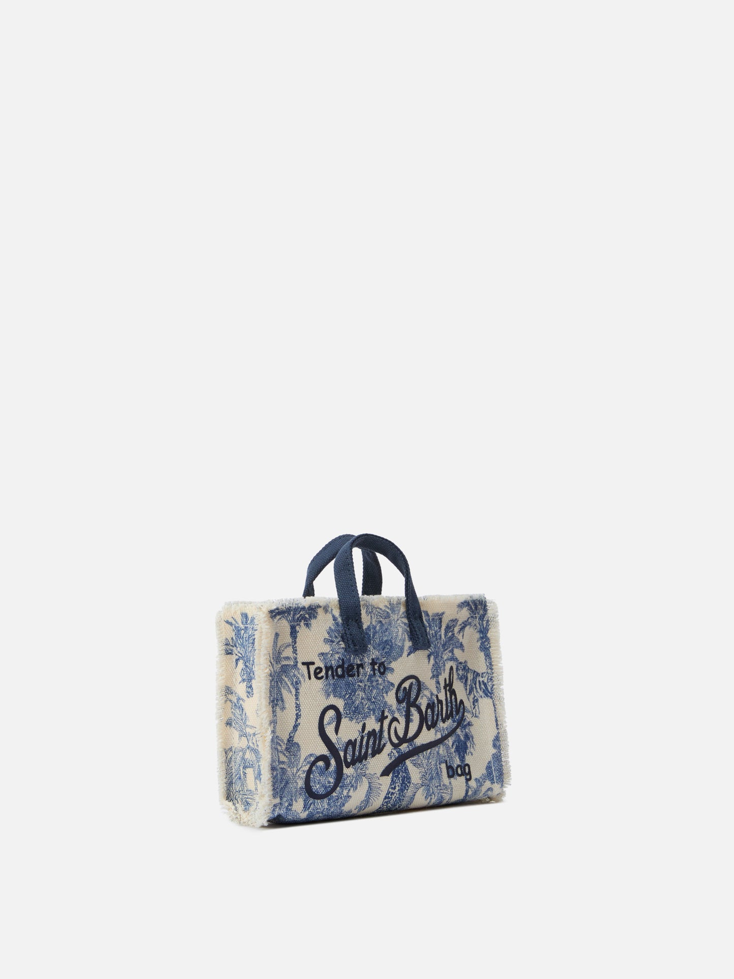 Borsa Phone micro in canvas con stampa toile de jouy azzurro e logo a contrasto