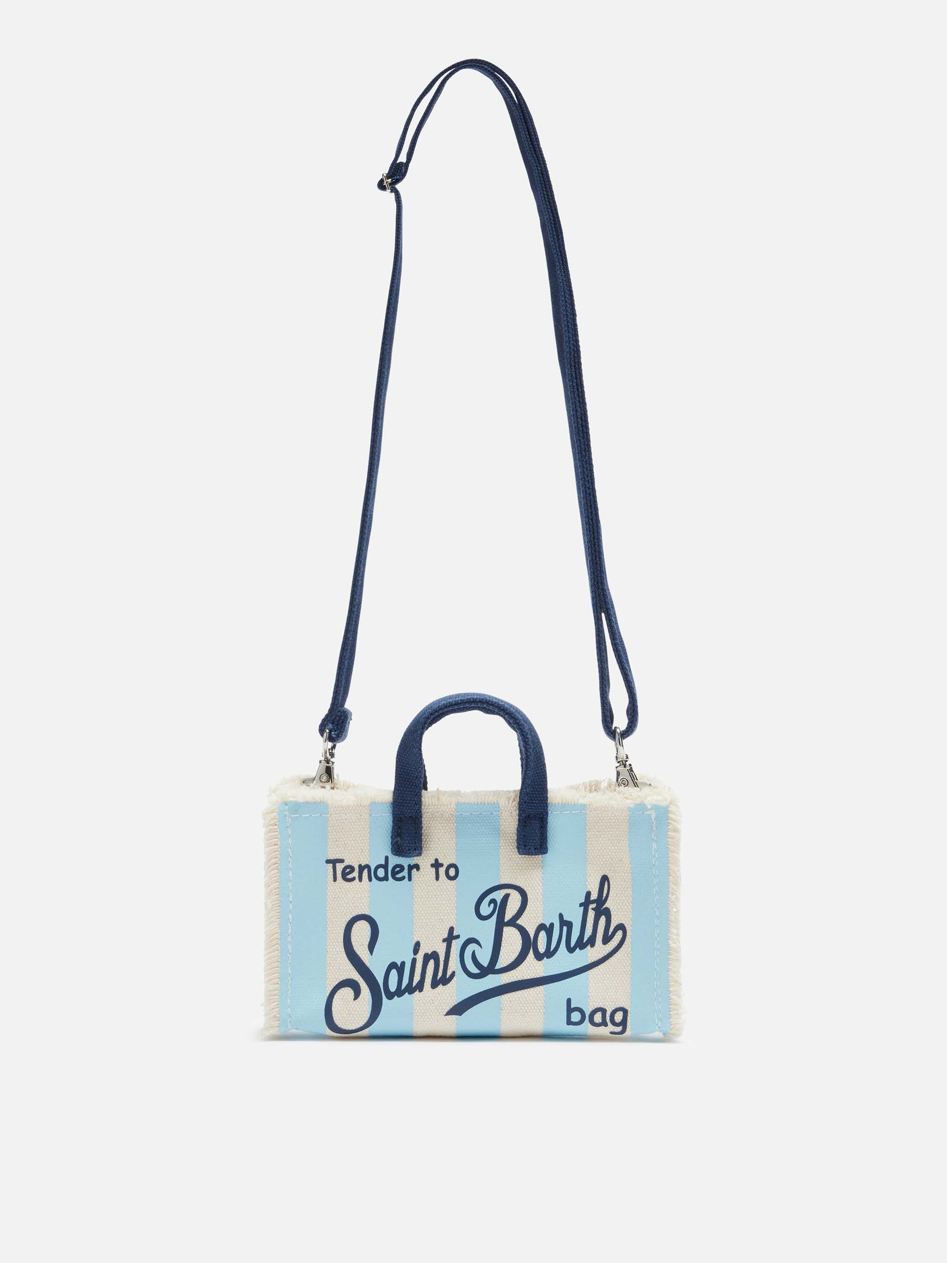 Cotton canvas Phone Bag with light blue striped print - MC2 Saint Barth