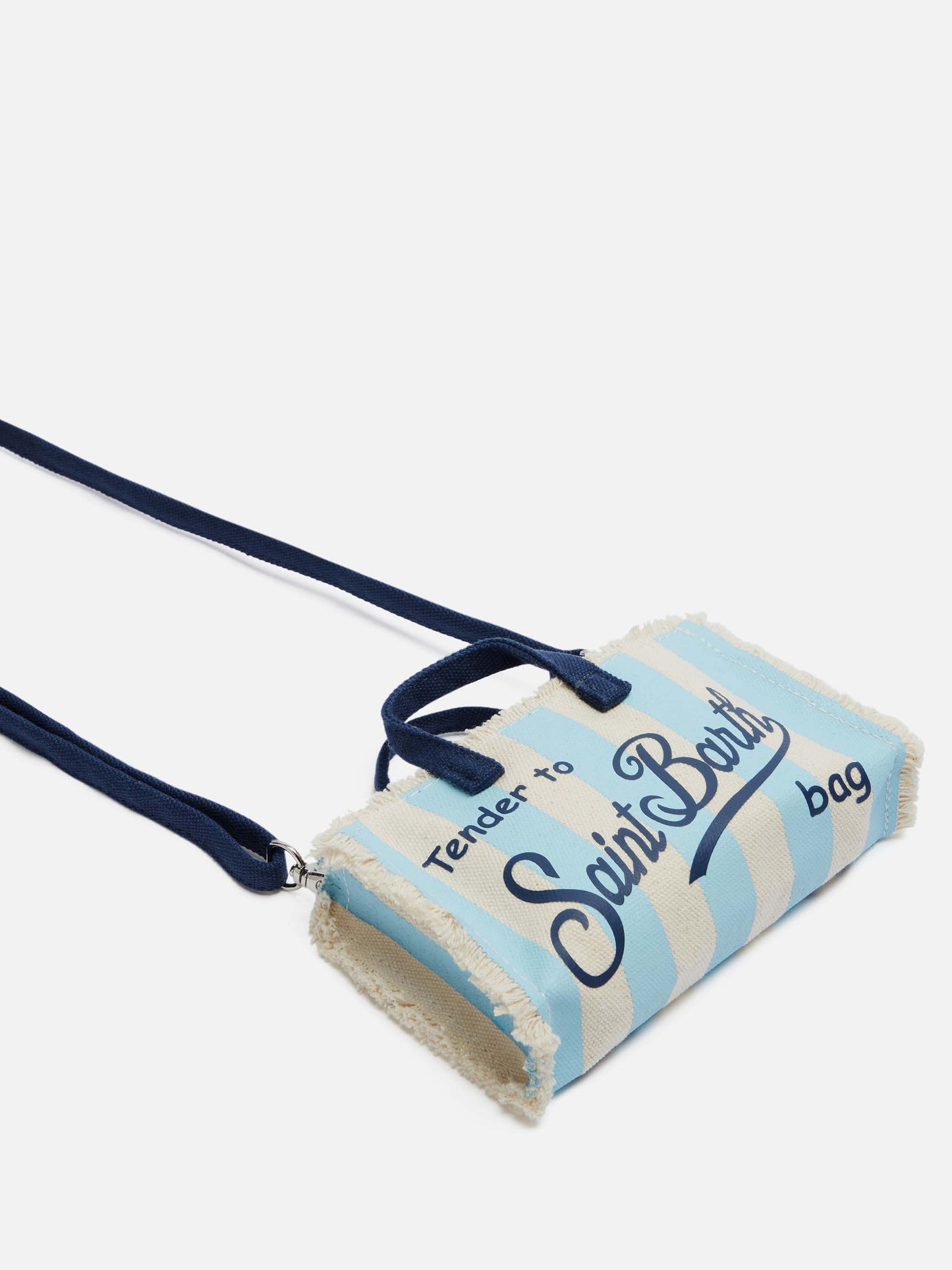 Cotton canvas Phone Bag with light blue striped print - MC2 Saint Barth