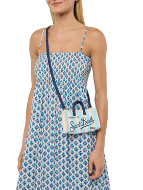 Cotton canvas Phone Bag with light blue striped print - MC2 Saint Barth