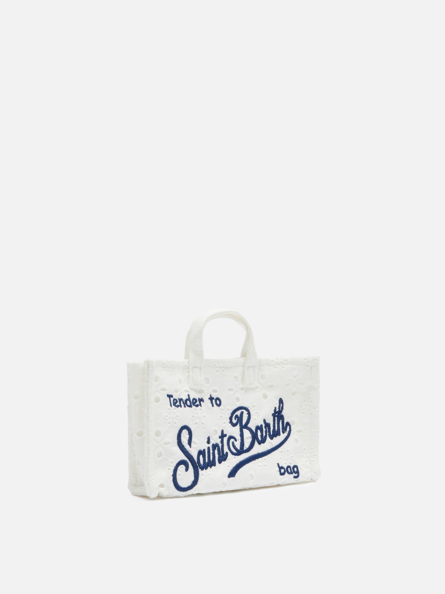 Borsa Phone micro in sangallo bianco con logo ricamato