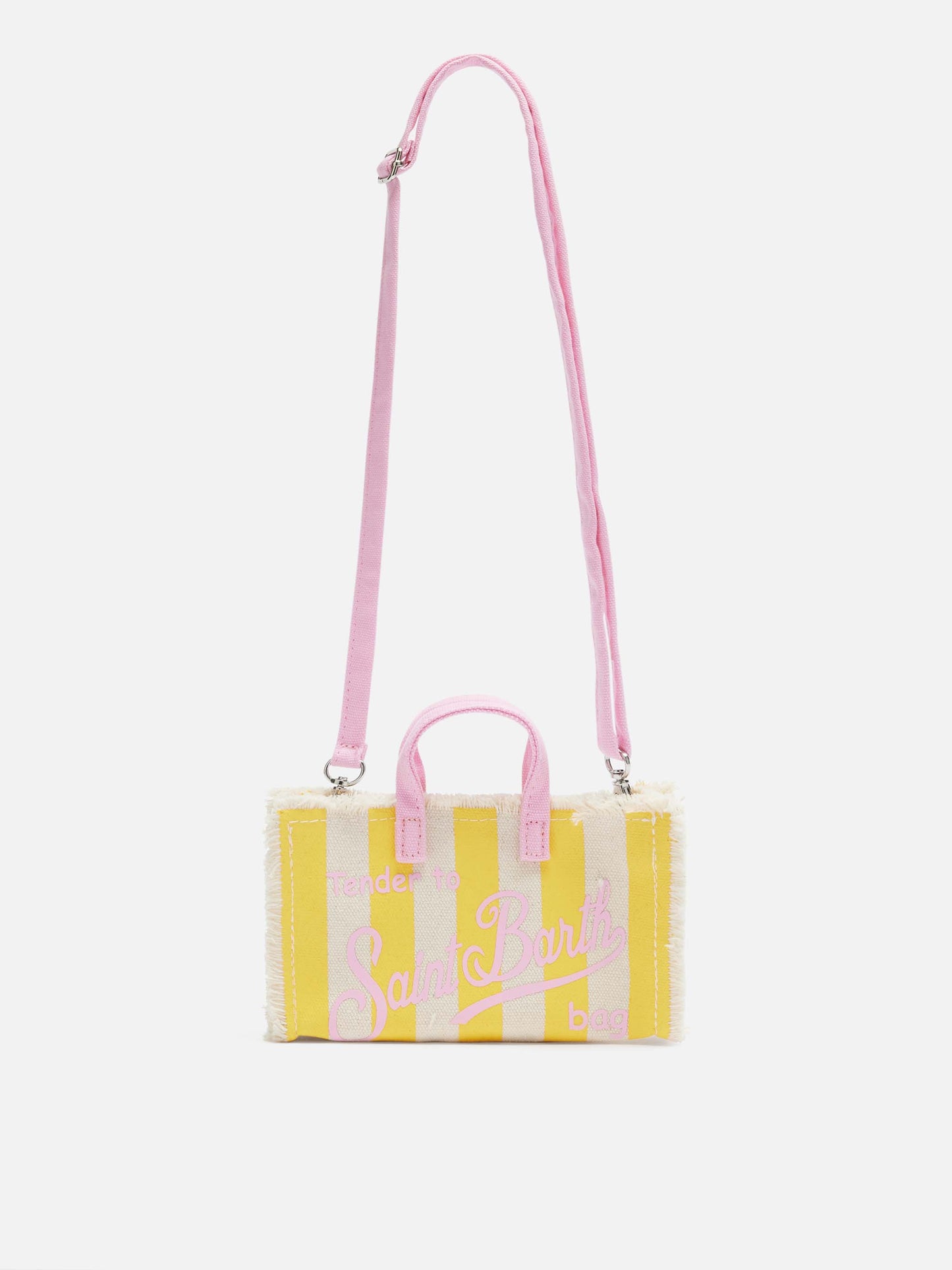 Cotton canvas Phone Bag with yellow striped print - MC2 Saint Barth