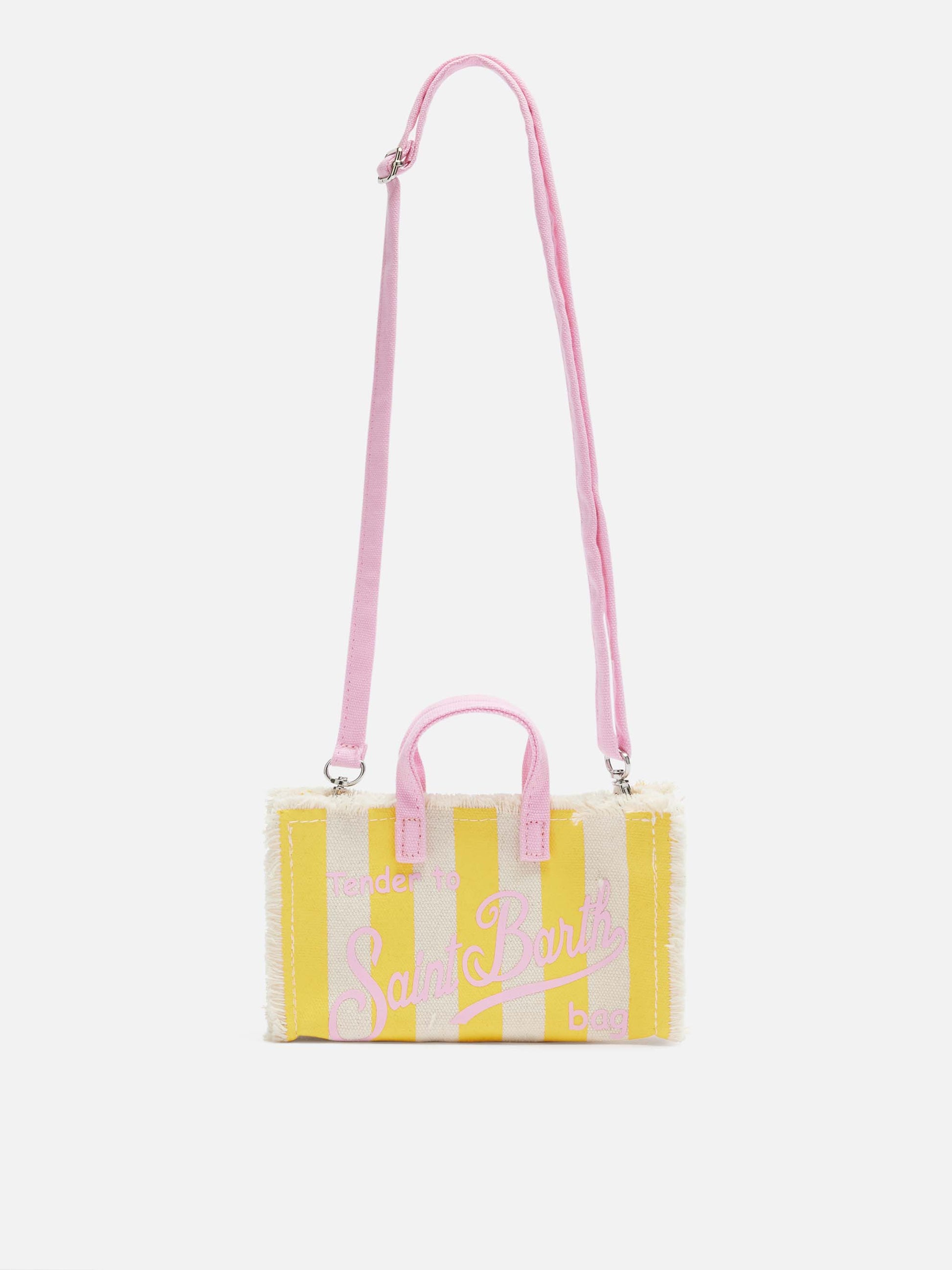 Cotton canvas Phone Bag with yellow striped print - MC2 Saint Barth