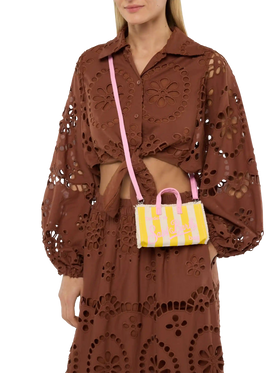 Cotton canvas Phone Bag with yellow striped print - MC2 Saint Barth