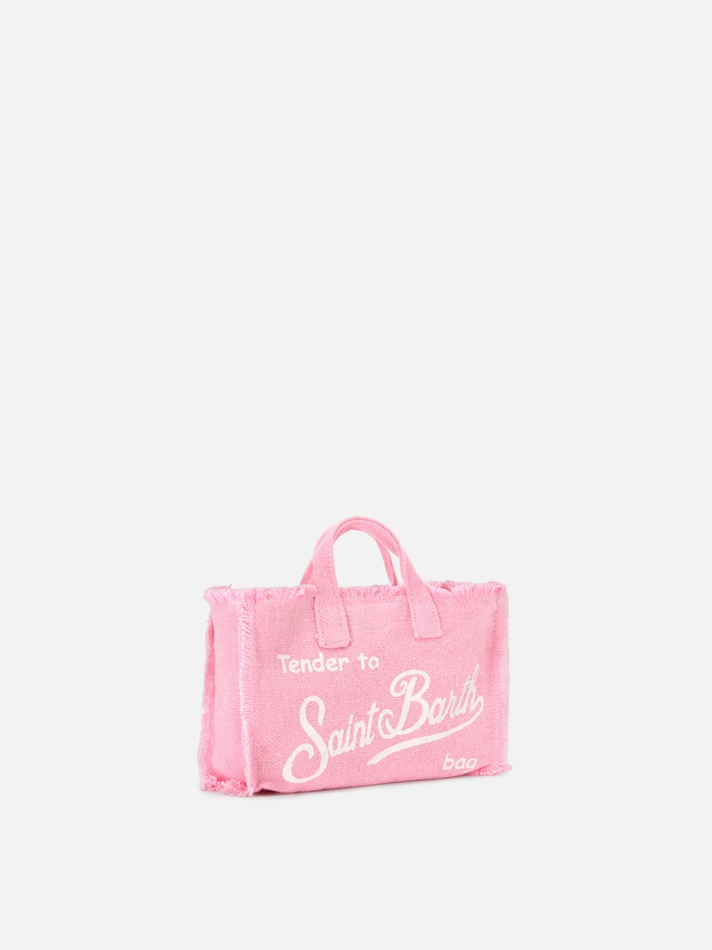 Borsa Phone micro in lino rosa tinta unita con logo a contrasto