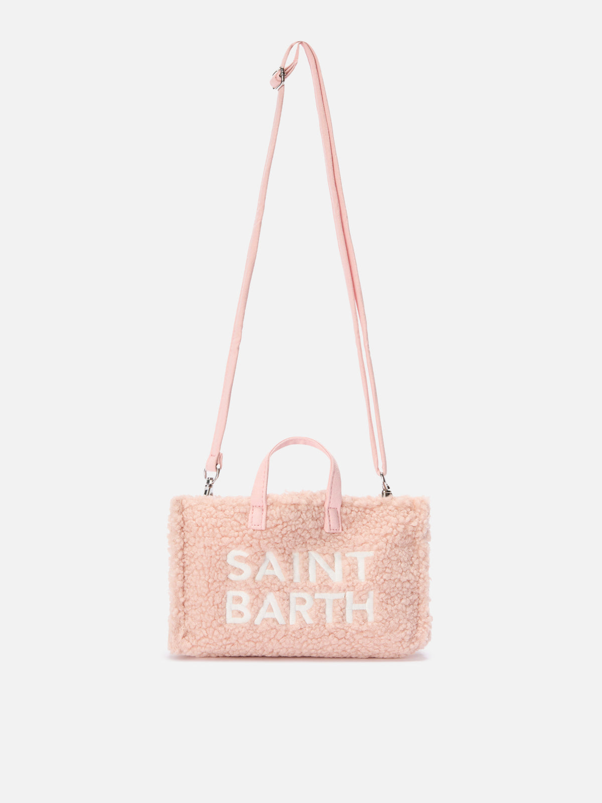 Rosa Phone Bag aus Teddy-Stoff mit gesticktem Logo 