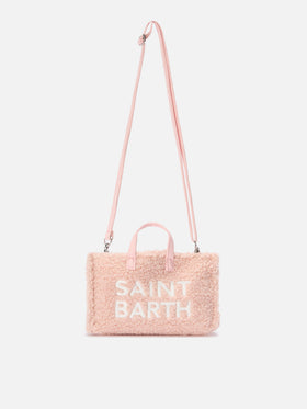 Rosa Phone Bag aus Teddy-Stoff mit gesticktem Logo 