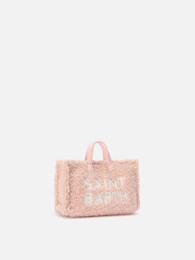 Rosa Phone Bag aus Teddy-Stoff mit gesticktem Logo 