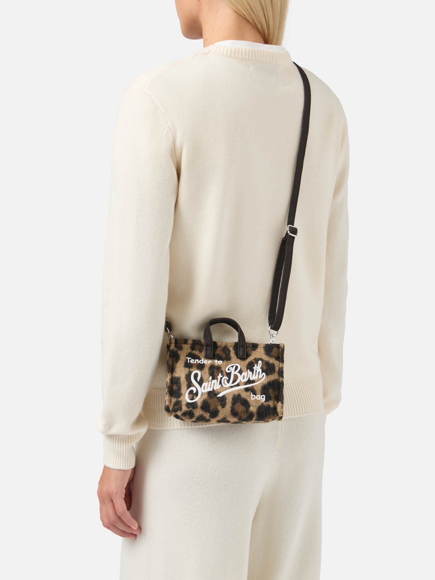 Mini Phone Bag Felt in leopard-print wool blend