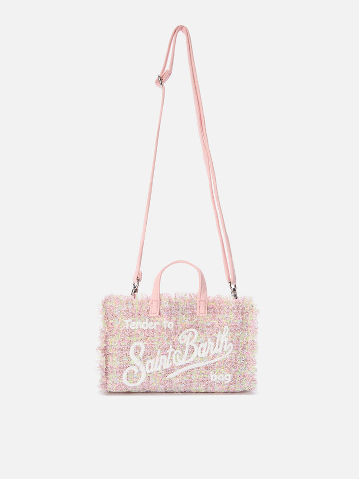 Sac pour téléphone rose en tweed avec logo brodé 