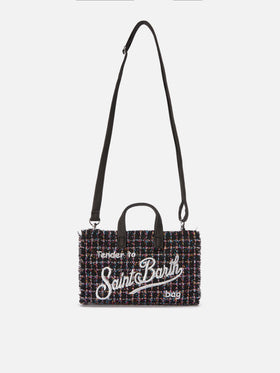 Schwarze Phone Bag aus Tweed mit Logostickerei 