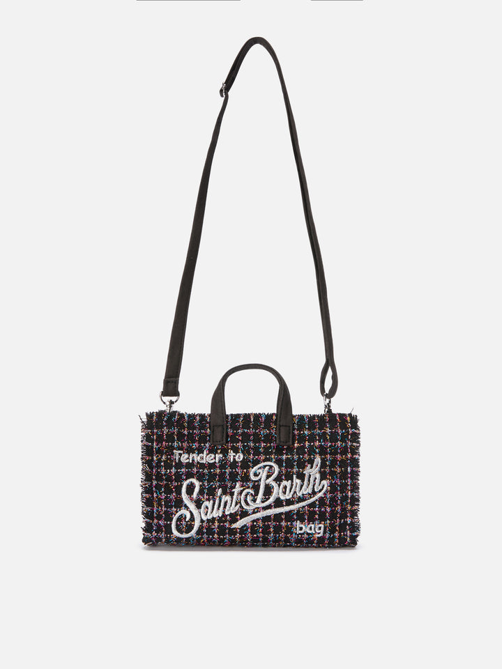 Sac téléphone noir en tweed avec logo brodé 