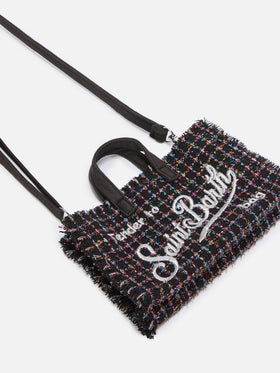 Schwarze Phone Bag aus Tweed mit Logostickerei 