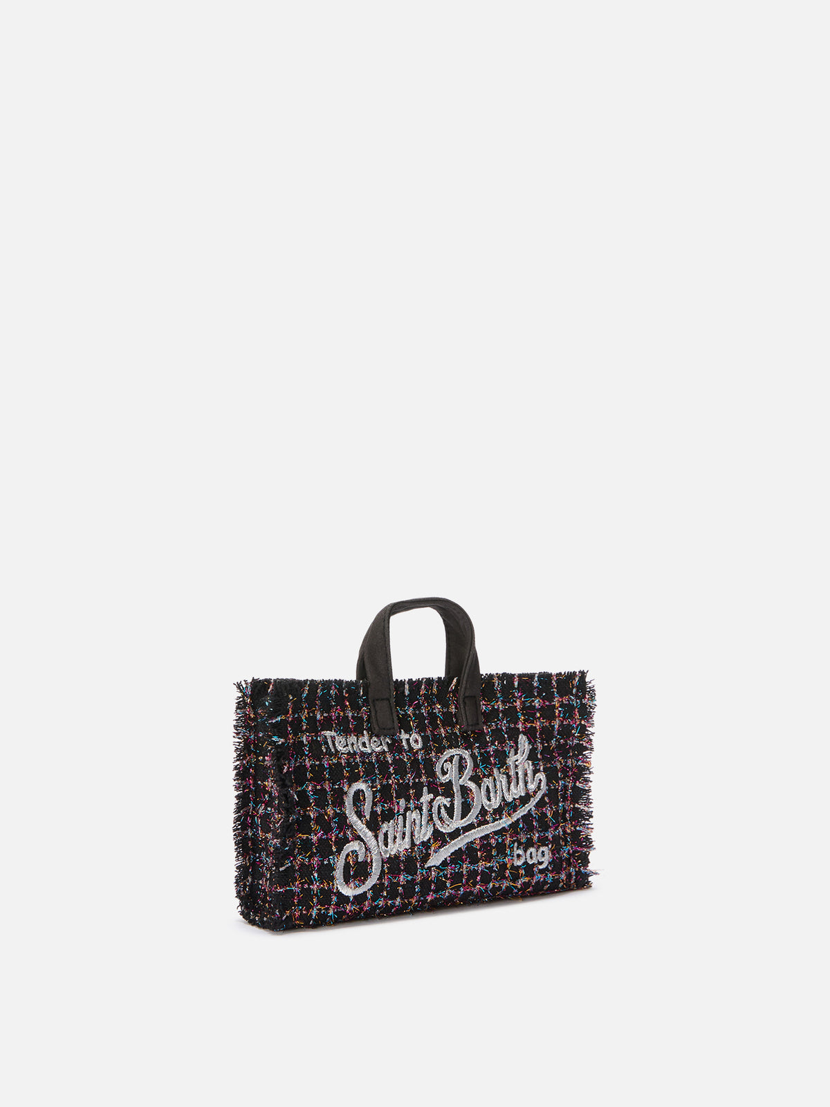 Schwarze Phone Bag aus Tweed mit Logostickerei 