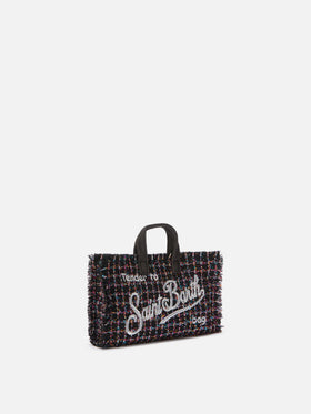 Schwarze Phone Bag aus Tweed mit Logostickerei 