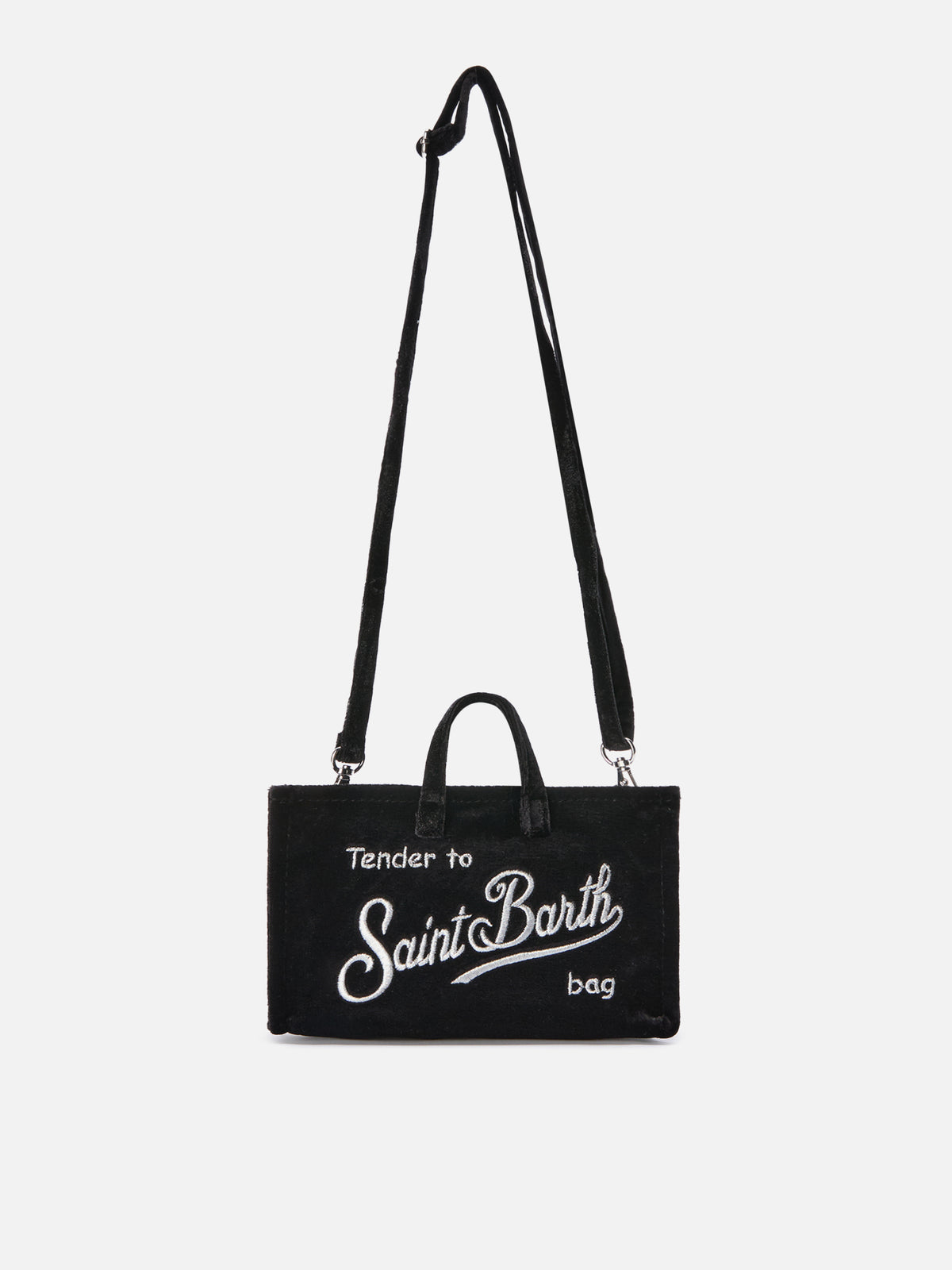 Schwarze Phone Bag aus Samt mit Logostickerei 