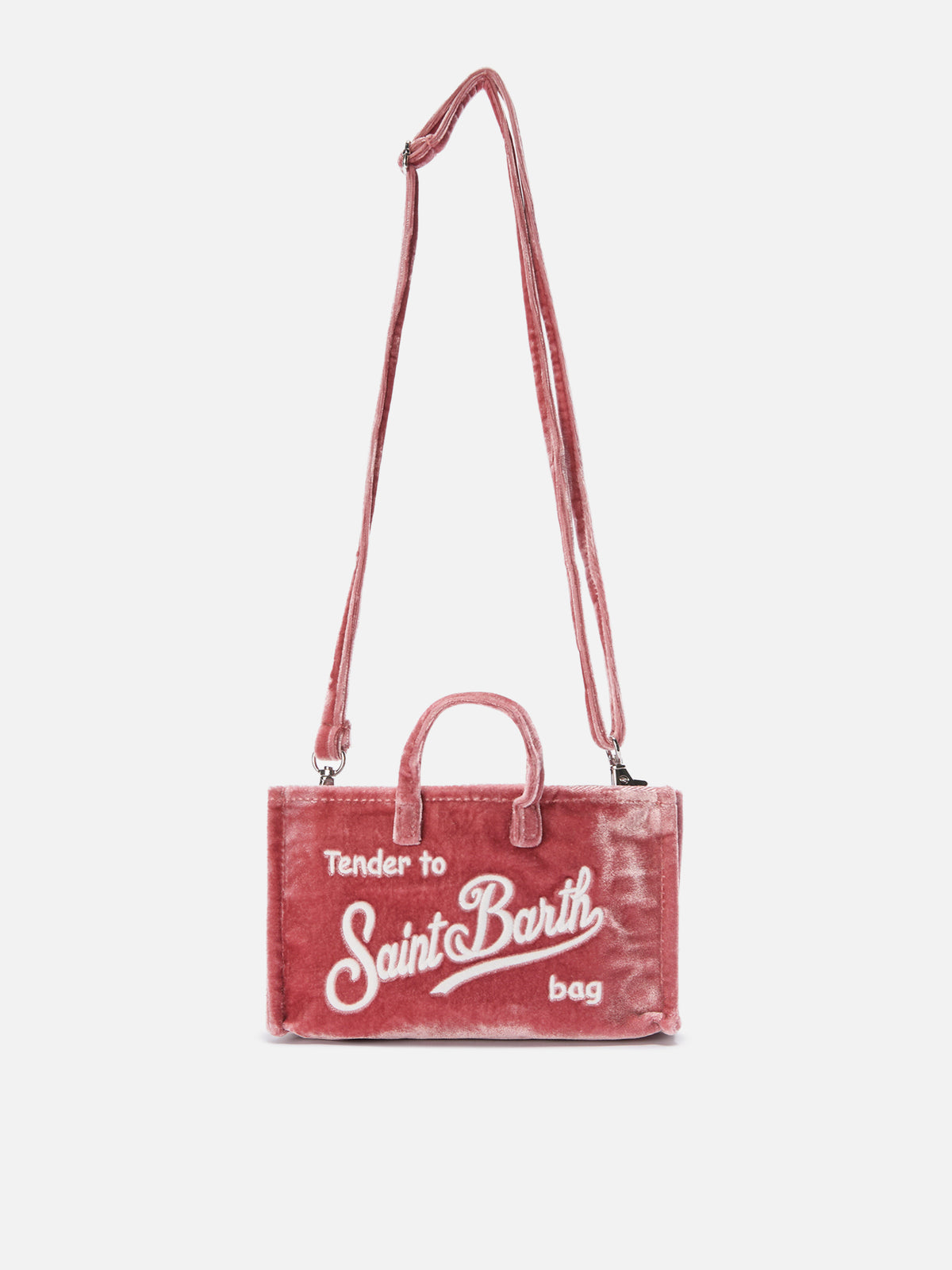 Rosa Phone Bag aus Samt mit Logostickerei 