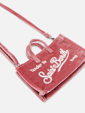 Rosa Phone Bag aus Samt mit Logostickerei 