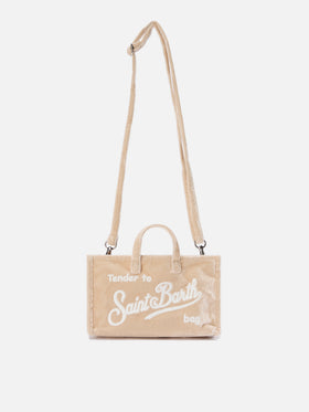 Beige Phone Bag aus Samt mit Logostickerei 