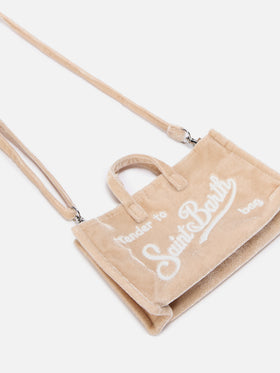 Beige Phone Bag aus Samt mit Logostickerei 