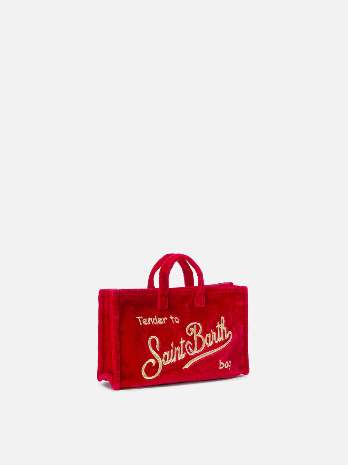 Rote Phone Bag aus Samt mit gesticktem Logo 
