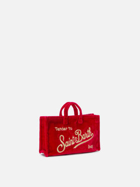 Rote Phone Bag aus Samt mit gesticktem Logo 