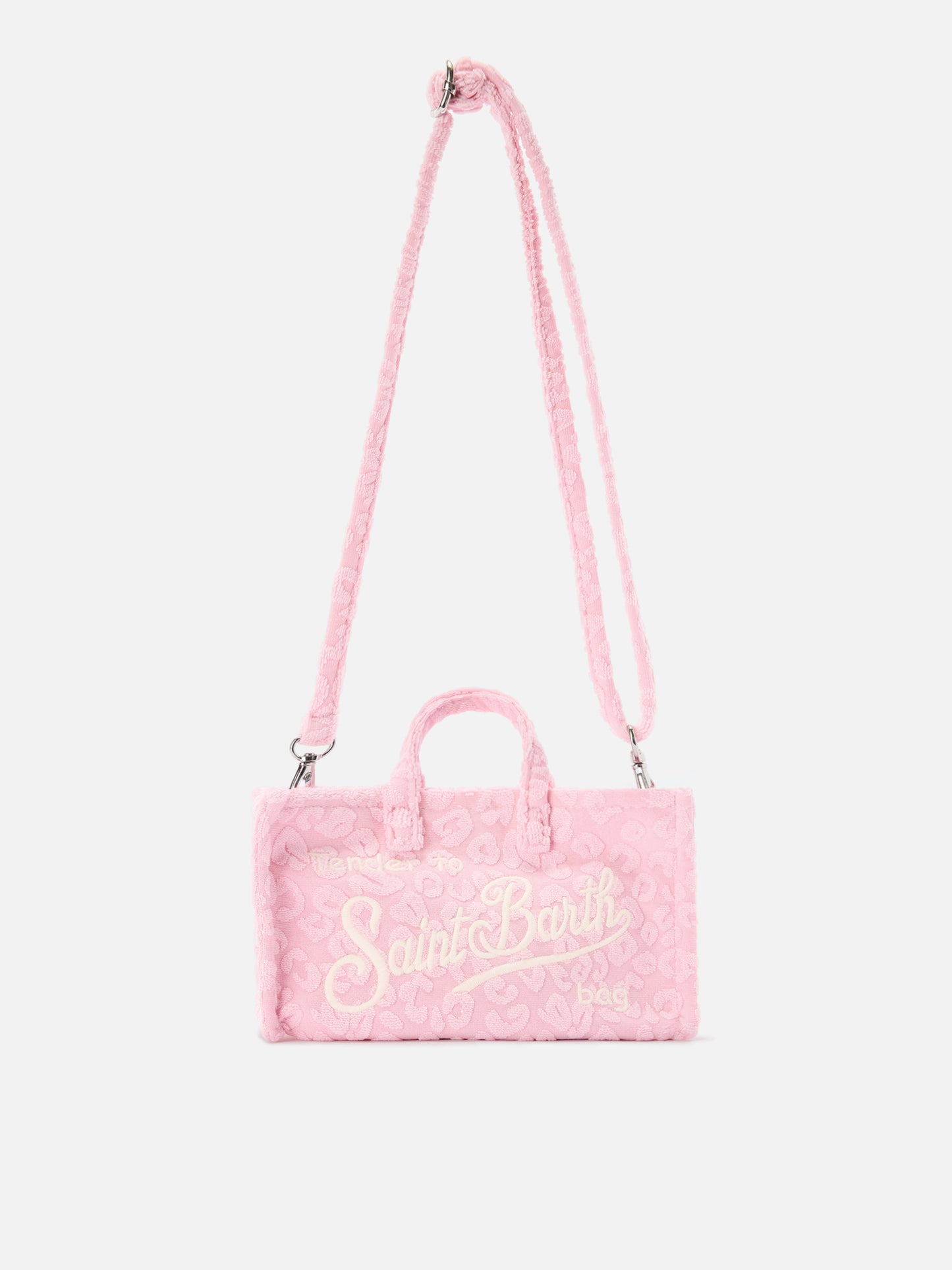 micro Phone terry-effect bag with embossed leopard pattern