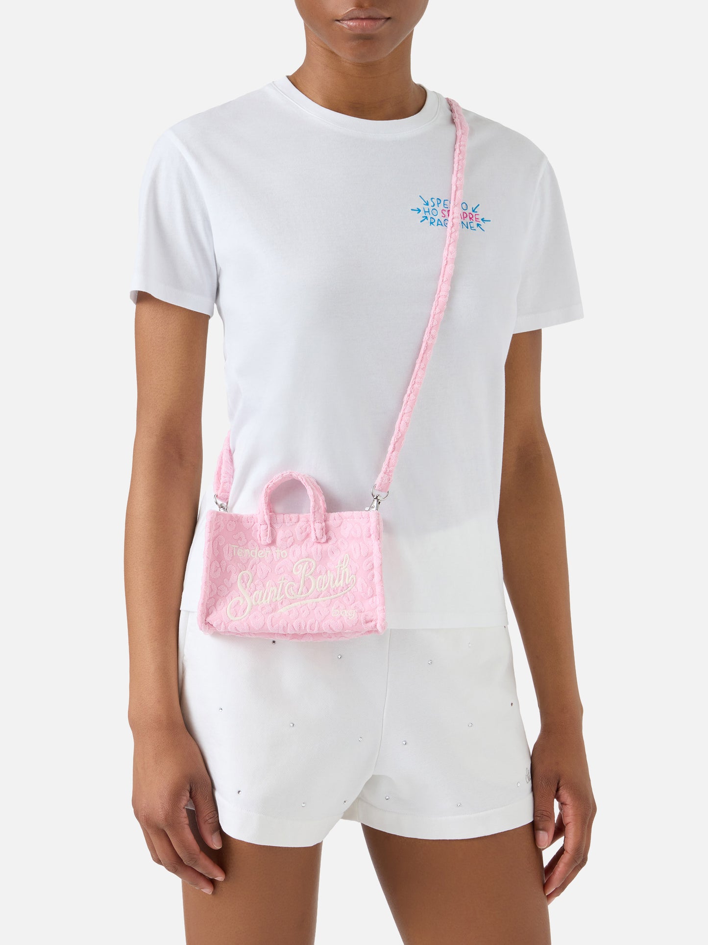 micro Phone terry-effect bag with embossed leopard pattern
