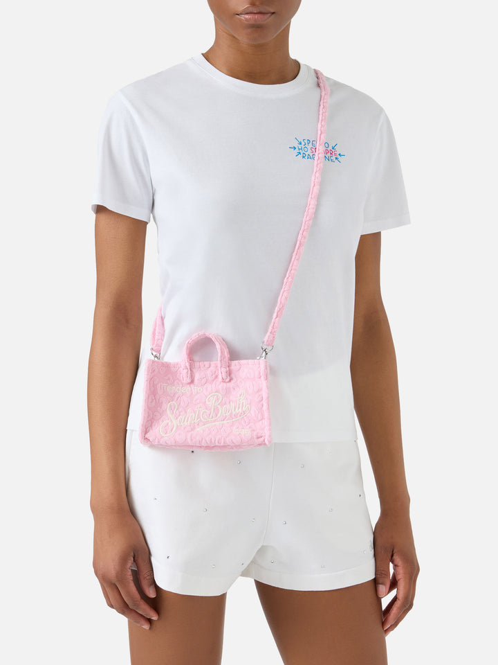 micro Phone terry-effect bag with embossed leopard pattern