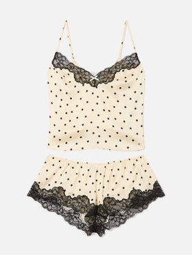 Off-white Set aus Pilar-Oberteil und Shorts mit Polka Dots und Spitze 
