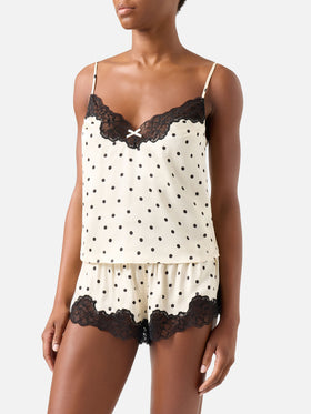 Off-white Set aus Pilar-Oberteil und Shorts mit Polka Dots und Spitze 