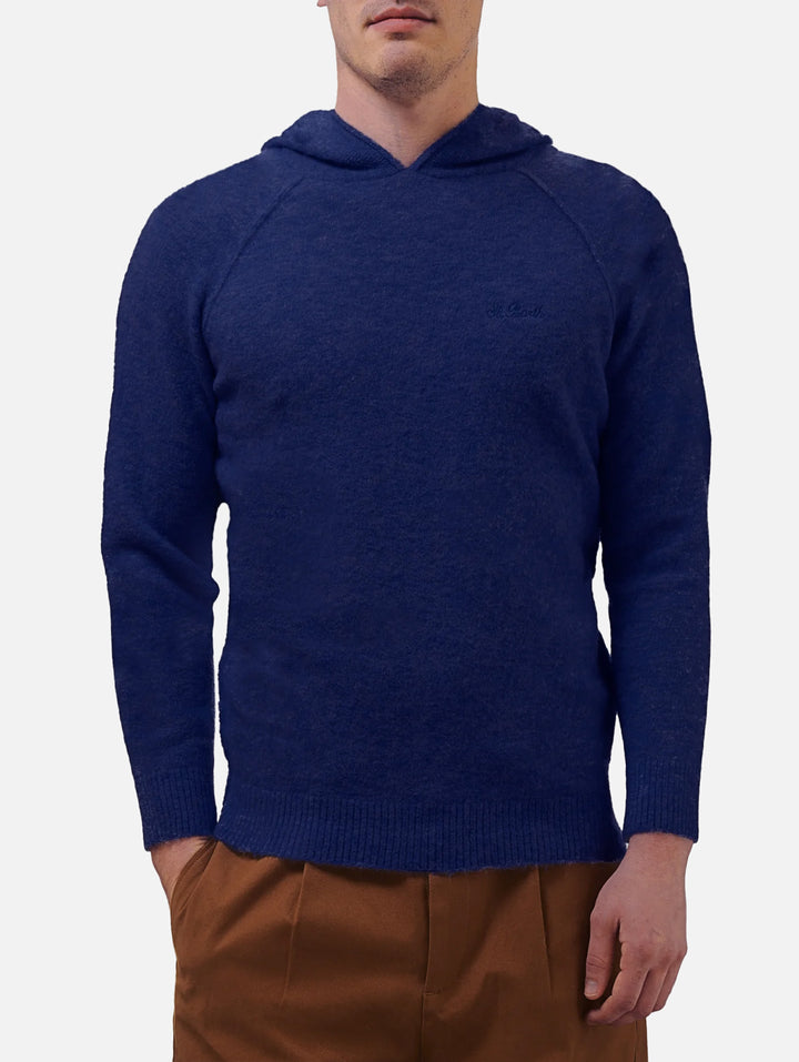 Maglione con cappuccio in alpaca stretch blu navy Piccadilly